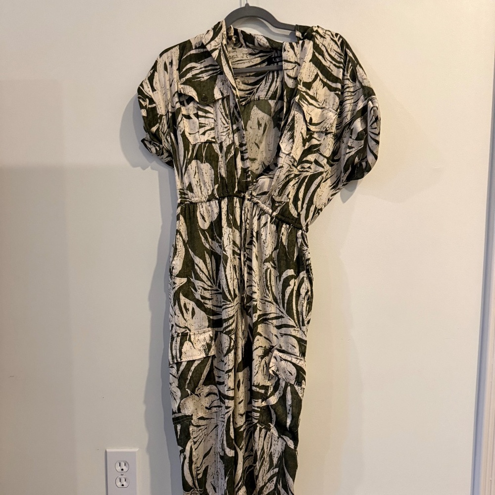 Lauren Ralph Lauren Twill Notch Collar Short Sleeve Drawstring Hem Jumpsuit